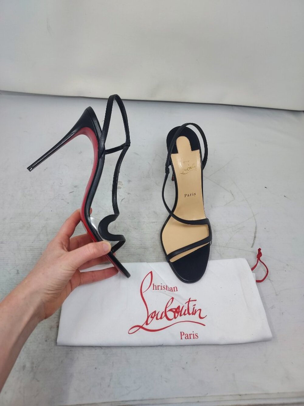 CHRISTIAN LOUBOUTIN Rosalie Strass Black Strappy Heel Sandal